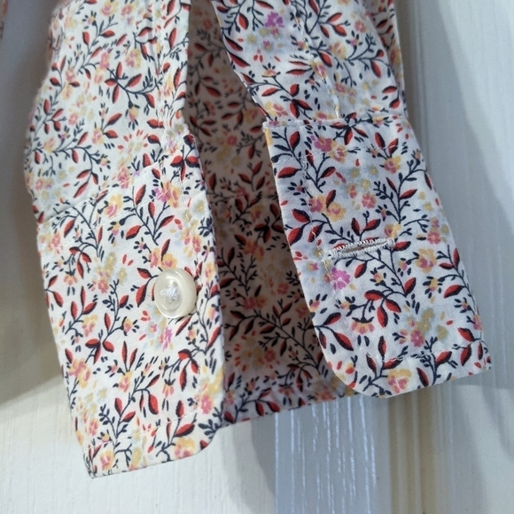 GAP Perfect Shirt V-Neck Button Down Cotton Floral Print Pink Navy Red - sz XS - Picture 5 of 10